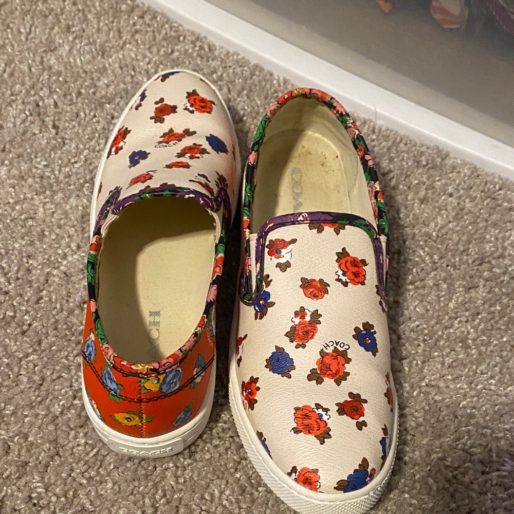 Coach Kids Floral Slip-On Sneakers - Cream and Red